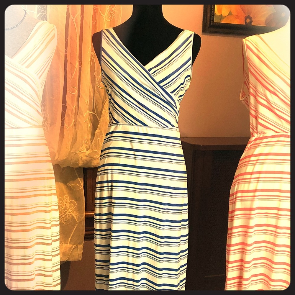 Amelia James Tank- Blue/White Striped Maxi Dress